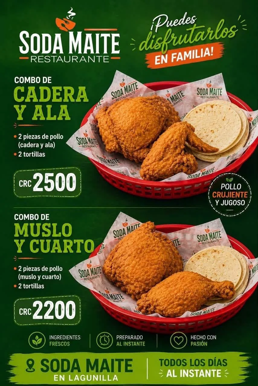Combo de cadera y ala ₡2.500 y combo de muslo y cuarto ₡2.200