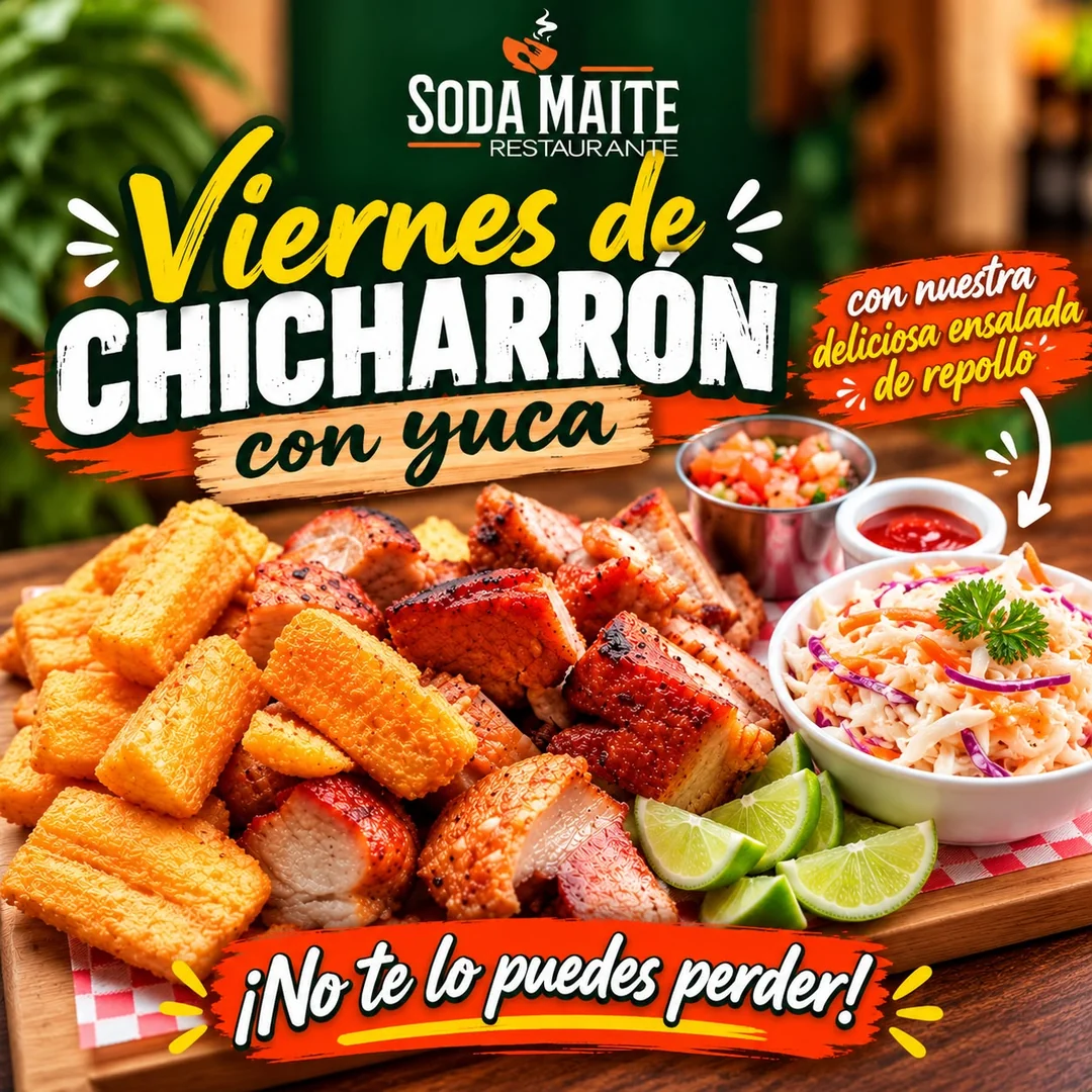 Viernes de chicharrón con yuca, con ensalada de repollo